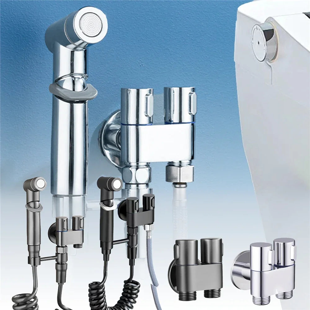 Wall-Mount Angle Valve Bidet Sprayer Set – Dual Outlet Zinc Alloy Plumbing Kit 🚿