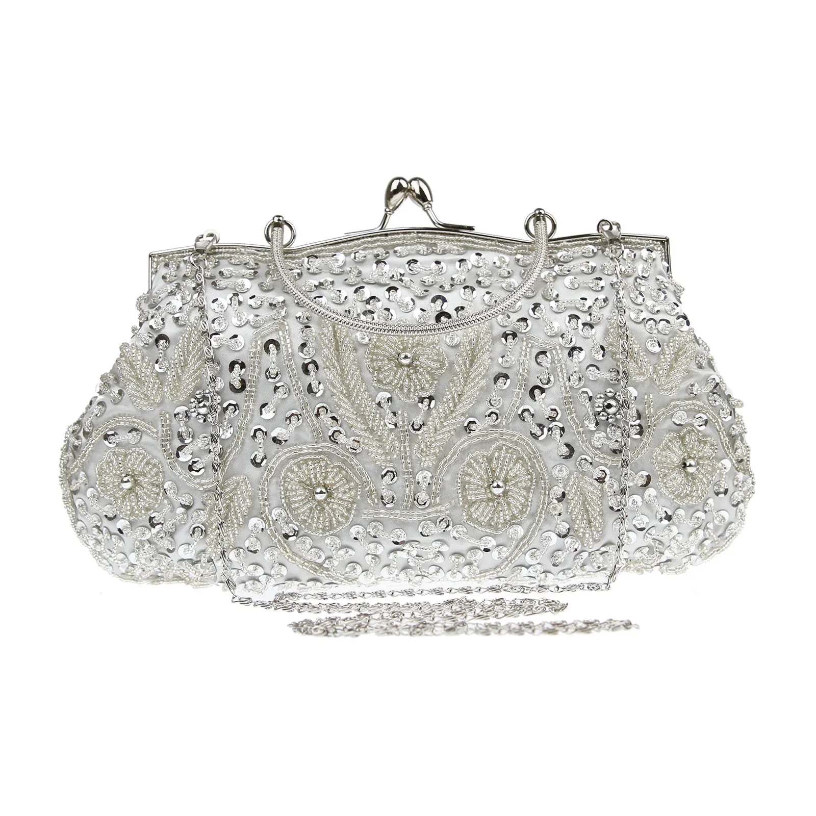 Women’s Retro Beaded Embroidered Evening Bag – Bridal Clutch with Chain Strap for Weddings, Parties & Banquets