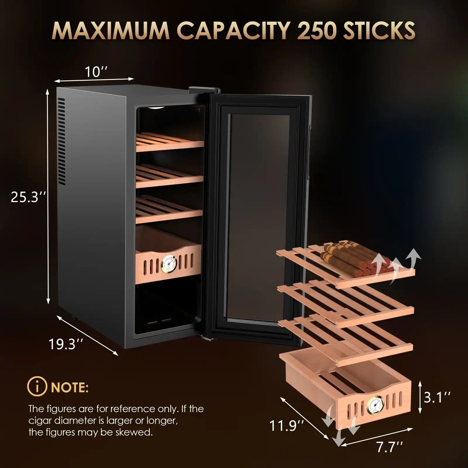 35L Electric Humidor Cabinet – 250 Count Cigar Storage with Cooling Temperature Control, Electric Cigar Fridge