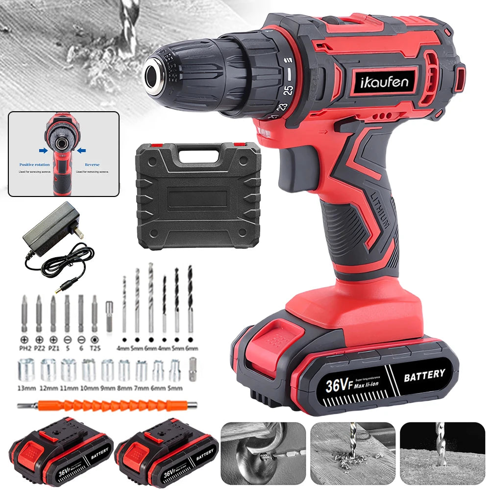 Professional Cordless Electric Drill & Driver Set – Impact Drill for Woodworking, Metal & Home Projects 🔧⚡
