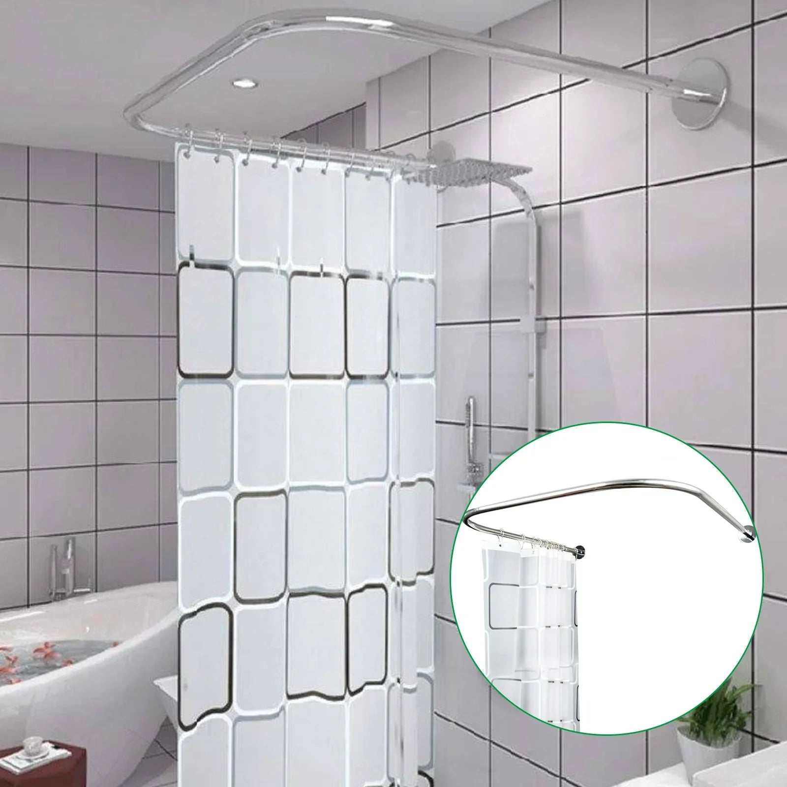 U-Shaped Adjustable Stainless Steel Shower Curtain Rod – Corner Tub & Small Bathroom Fit