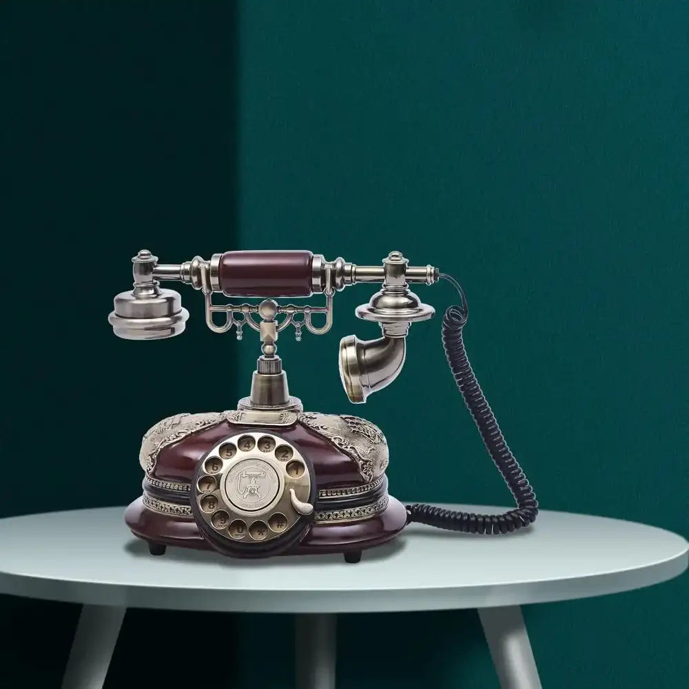Corded Retro Imitation Antique Rotary-Dial Telephone – Stylish Landline Decor Piece