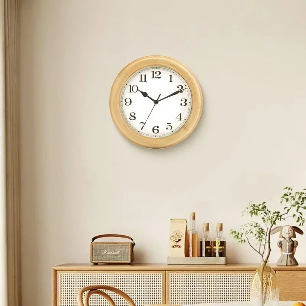 11-Inch Wooden Analog Wall Clock – Silent Non-Ticking Round Clock with Large Roman Numerals | Battery Operated Rustic Home Décor