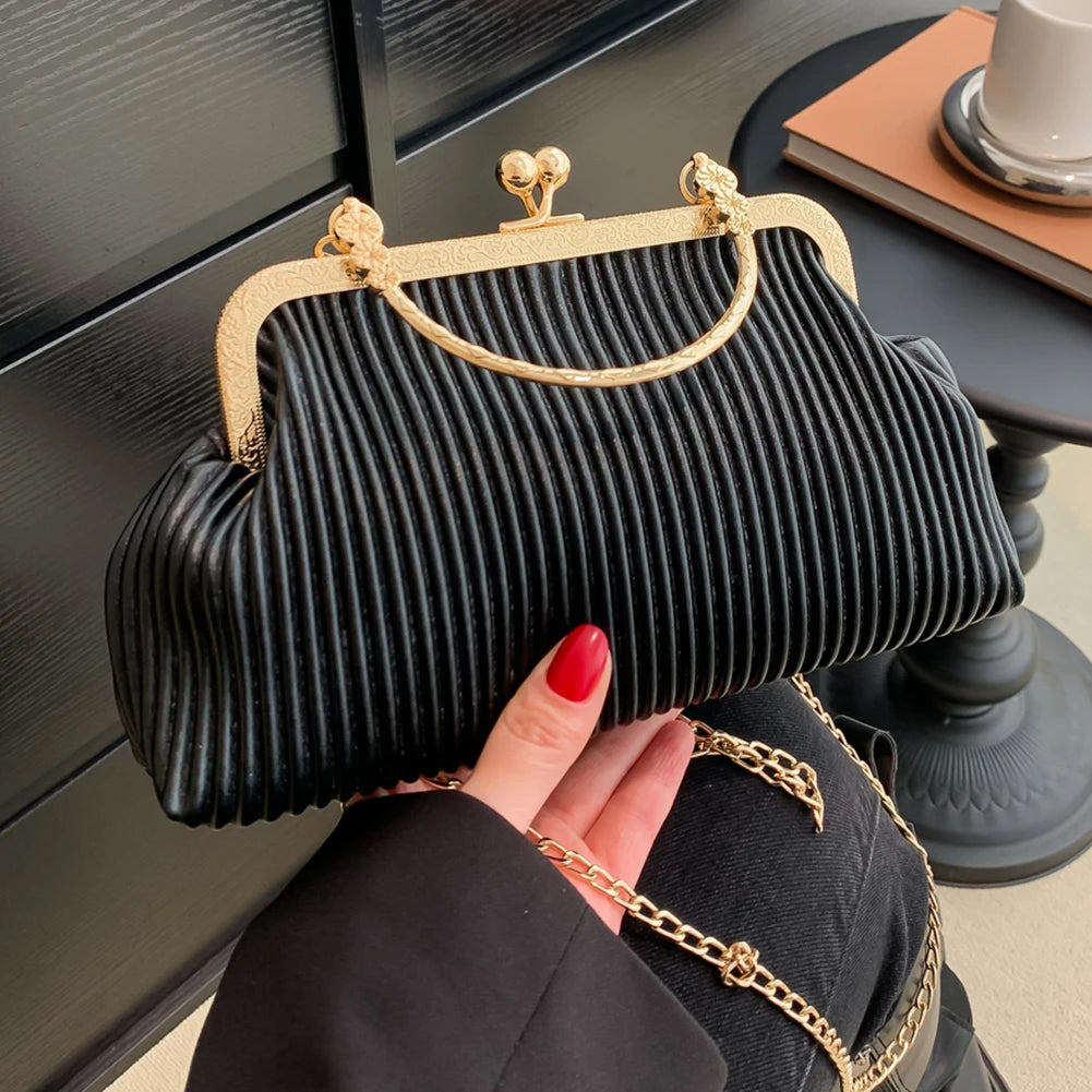 Elegant Chain Clutch Bag – PU Leather Top Handle Purse with Metal Buckle for Cocktail Party & Evening Events ✨👜