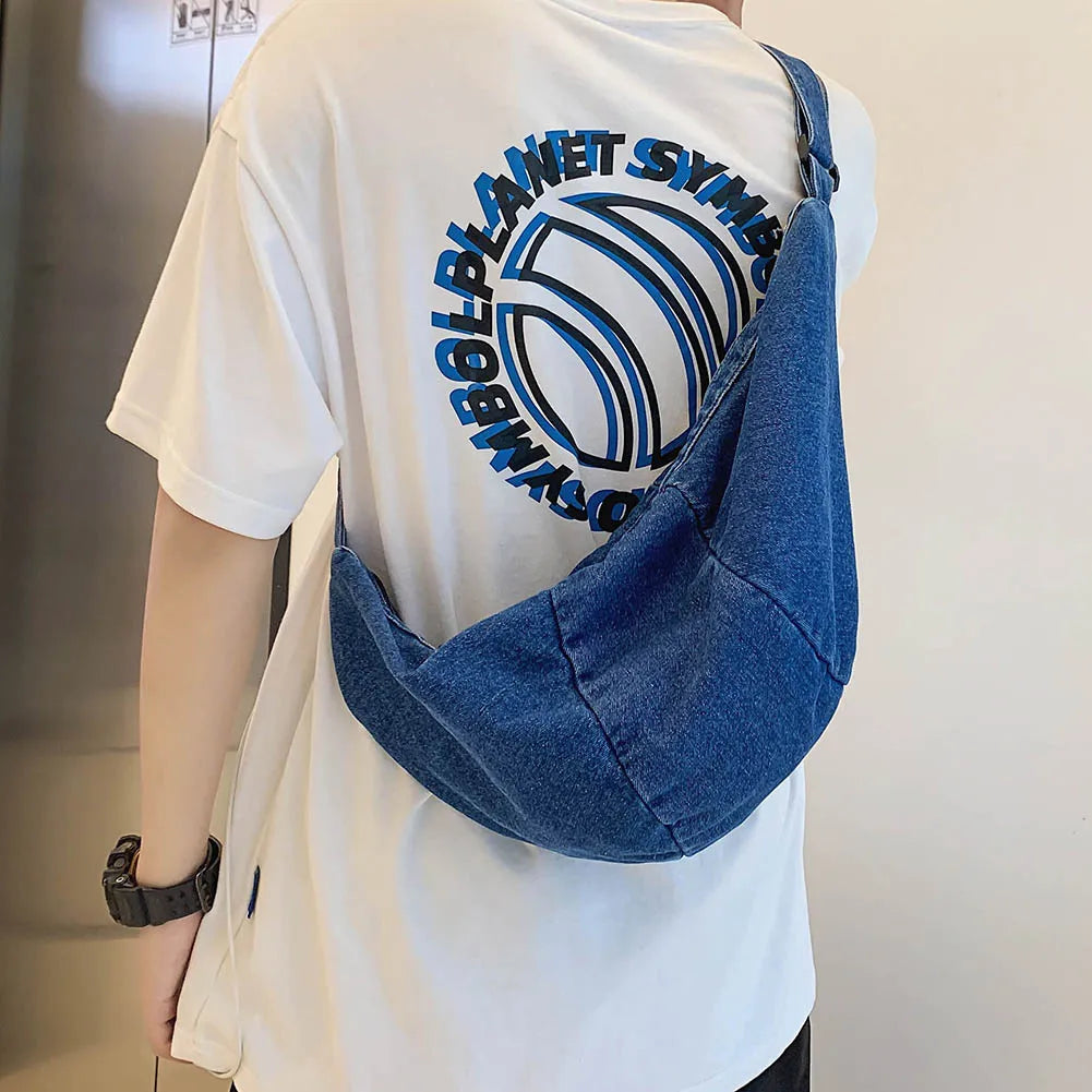 Unisex Denim Hobo Sling Bag – Adjustable Strap, Large-Capacity Daily Shoulder & Crossbody Bag
