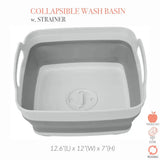 “Self-Draining Collapsible Plastic Wash Basin with Strainer – Foldable Gray Laundry & Camping Basin”