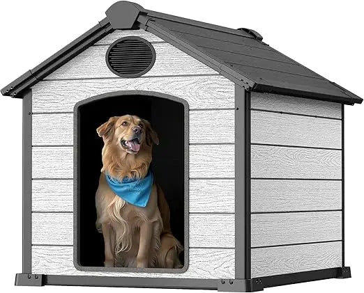 46" Large Outdoor Dog House – 3XL Insulated Igloo Kennel with Elevated Floor for 2 Big Dogs