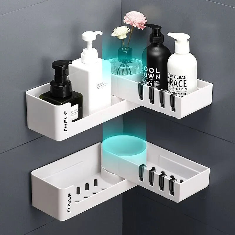 Corner Wall Shelf for Bathroom & Kitchen – Multi-Layer Corner Storage Rack with Shampoo Holder