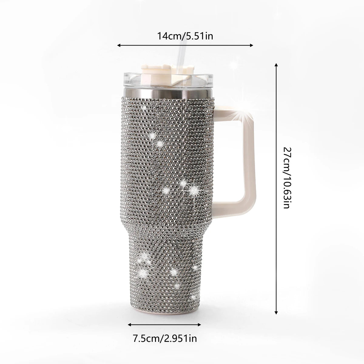 Sparkling Studded Tumbler 40oz with Lid & Handle – Stainless Steel Insulated Car Cup