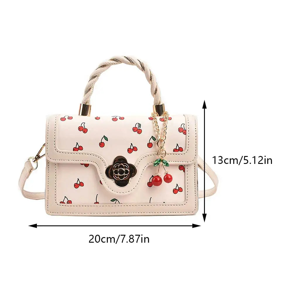 Women’s Cherry Square Chain Crossbody Bag – Adjustable Strap Stylish Satchel
