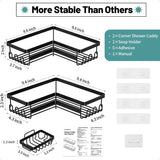 Corner Shower Caddy 3-Pack Adhesive – Stainless Steel Corner Shelf + Soap Holder & Hooks