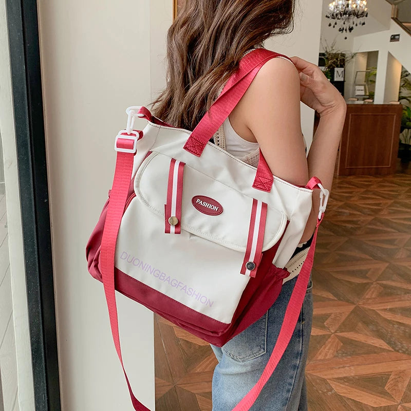 Color-Block Large Capacity Shoulder Bag – Casual School Tote for Women & Teens