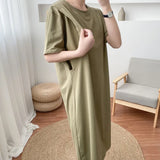Women’s Cotton Maternity Dress – Pure Color Long Skirt with Nursing Access, Short Sleeve Pregnancy & Breastfeeding Clothes
