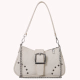 Women’s Vintage Rivet Y2K Under-Arm Canvas Satchel – Trendy Armpit Bag with Zipper Closure