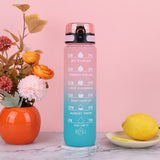 1000ml Motivational Water Bottle with Handle – Frosted Gradient Time Marker Fitness Cup