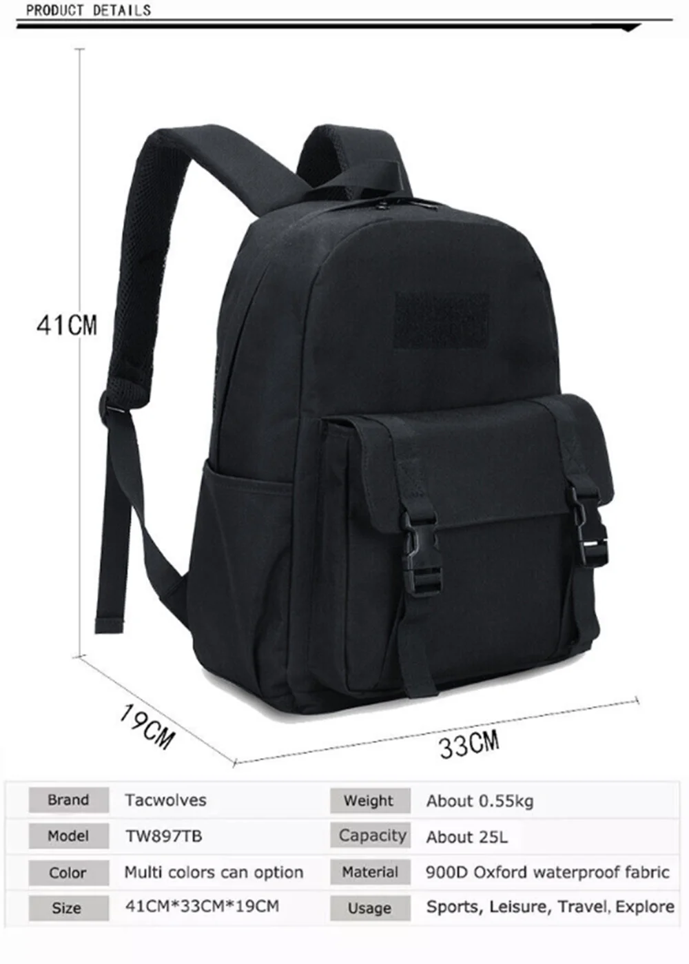 19L Tactical MOLLE Backpack – Outdoor EDC Military Hiking Day Pack