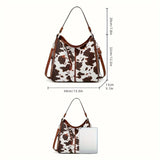2-Piece Cow-Pattern Tote Bag Set for Women – PU Leather Large Shoulder Bags with Multi-Pockets
