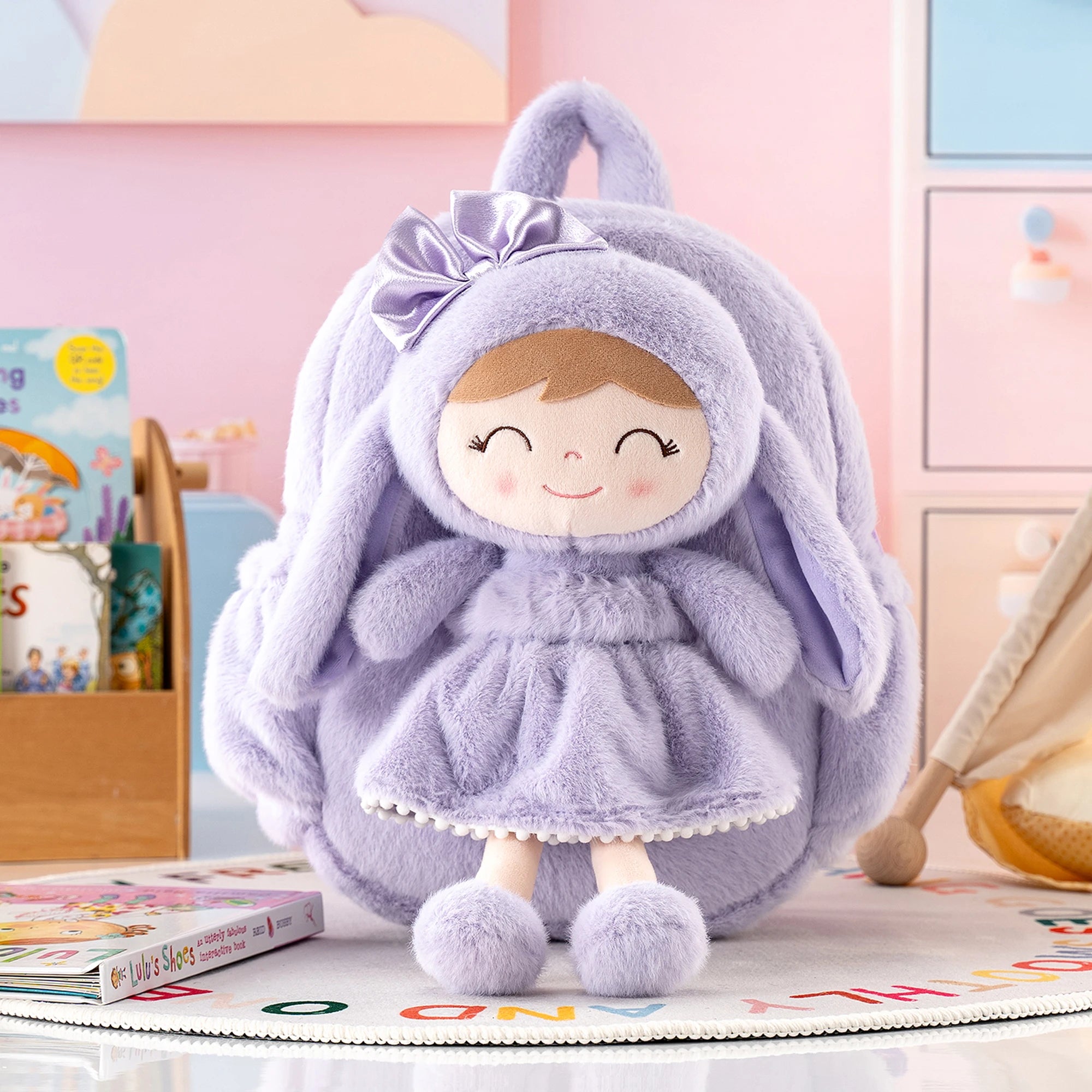 Gloveleya Plush Rabbit Backpack – Snow Bunny Edition for Toddlers | Soft Purple Animal Bag & Gift for Baby Girls & Preschool