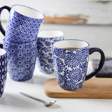 Selamica 16 oz Porcelain Coffee Mugs Set – Pack of 6 Vintage Blue, Dishwasher • Oven • Microwave Safe