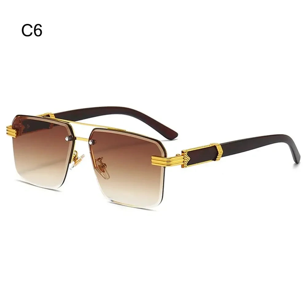 2024 Vintage Rimless Sunglasses – Oversized Square Gradient Shades with Double Bridge & UV400 Protection (Unisex)