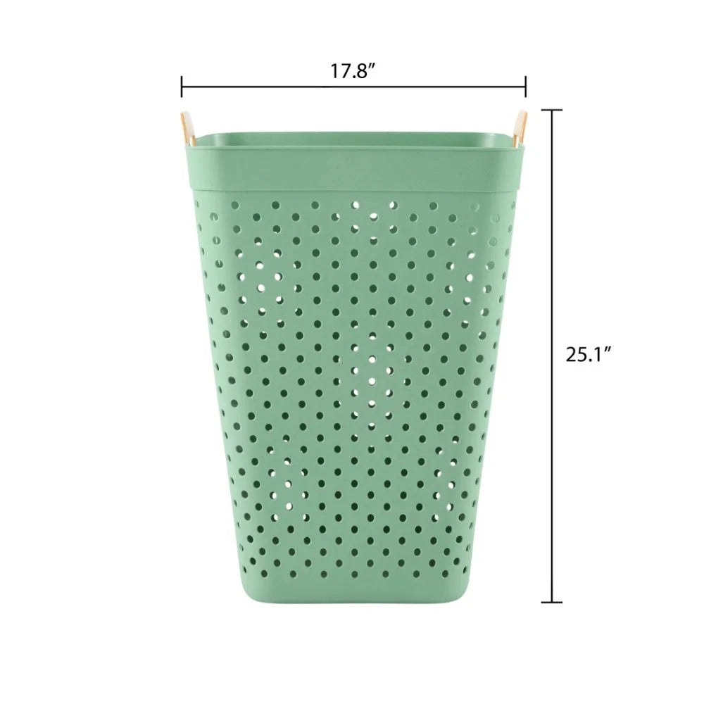 Square Elastic Laundry Basket – Grass Green Fabric Hamper with Handles & Elastic Top