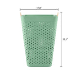 Square Elastic Laundry Basket – Grass Green Fabric Hamper with Handles & Elastic Top