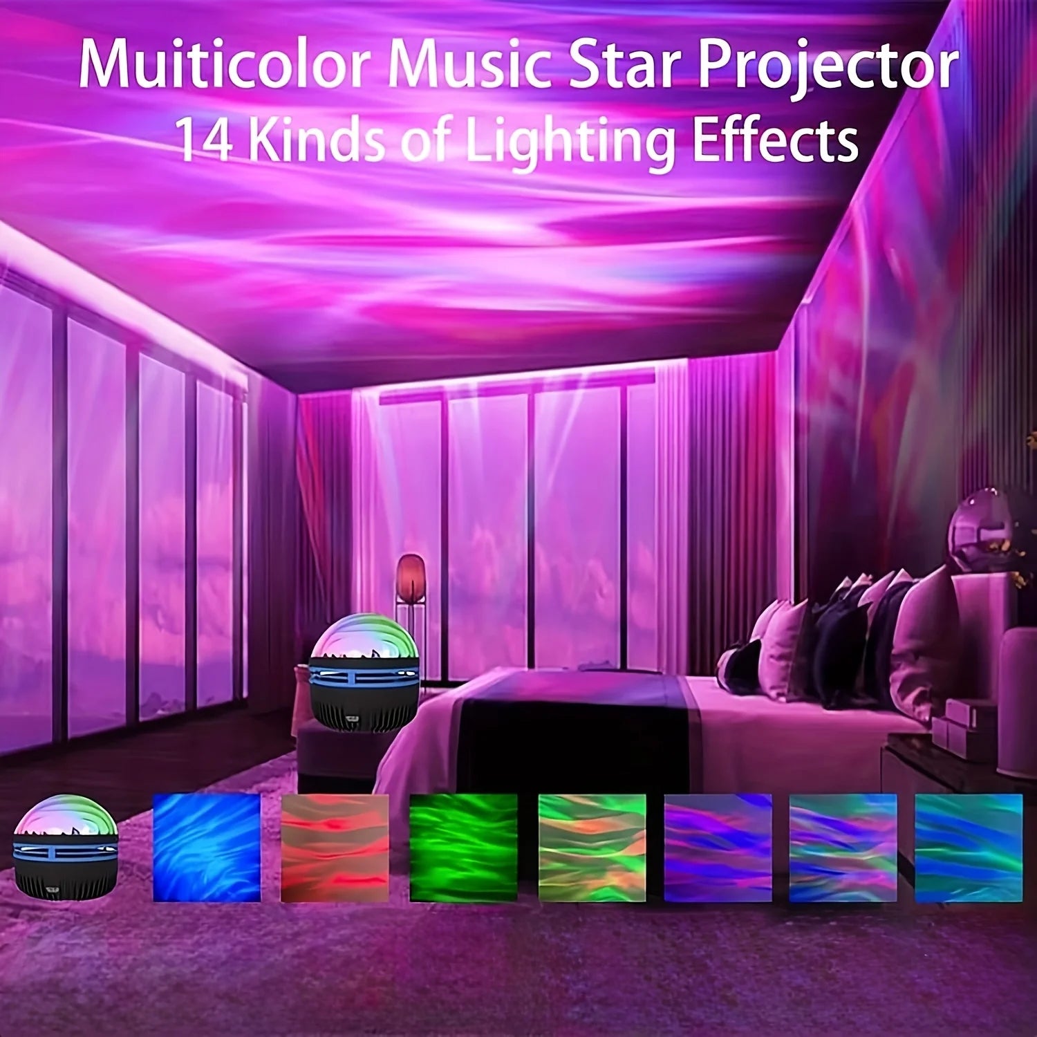 Aurora Borealis Starry Sky Projector – LED Galaxy Night Light with Remote, 7 Lighting Effects & Rotating Star Projector for Bedroom Decor