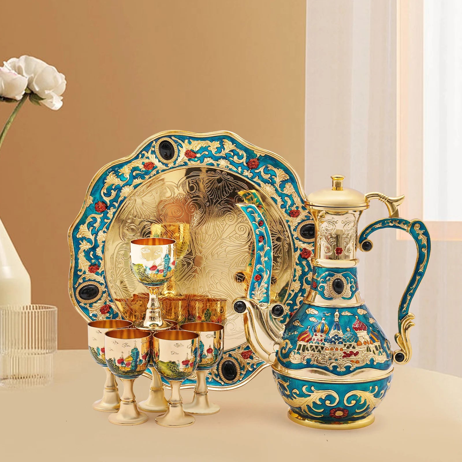 Vintage Coffee Pot & Teapot Cup Set – Elegant 6-Cup Tea Service with Coffee Pot & Decorative Flair