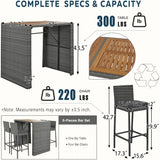 “5-Piece Rattan Patio Bar Set – Outdoor Wicker Furniture with Wood Tabletop & 4 High Stools for Garden, Poolside & Balcony Dining”