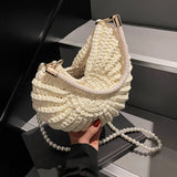 Women’s Handwoven Seashell Beach Bag – Boho Summer Shoulder & Crossbody Clutch with Pearl Chain for Travel & Vacation