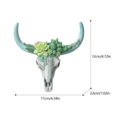 Cow Skull Wall Pendant with Succulent Flowers – Rustic Western Resin Sculpture for Home & Garden Décor