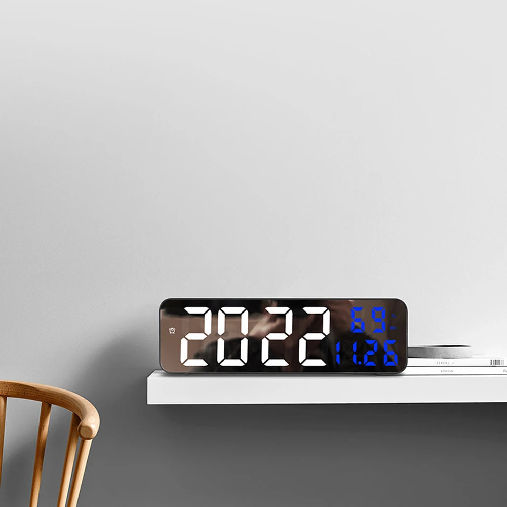LED Digital Wall Clock – Large Screen Electronic Wall-Mounted Clock with Time, Temperature & Humidity Display