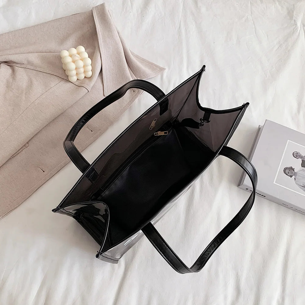 Transparent Mini Tote Pouch for Women – Large Composite Clear Under-Arm Bag
