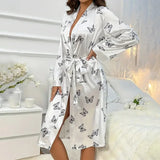 Women’s Satin Nightdress & Kimono Robe Set – Elegant Long Sleeve V-Neck Sleepwear | Silky Pajama Nightgown