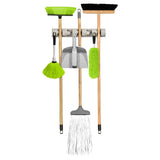 Wall-Mounted Broom & Tool Holder Organizer – 6 Hooks + Anti-Slip Clips for Garage, Kitchen & Utility Room