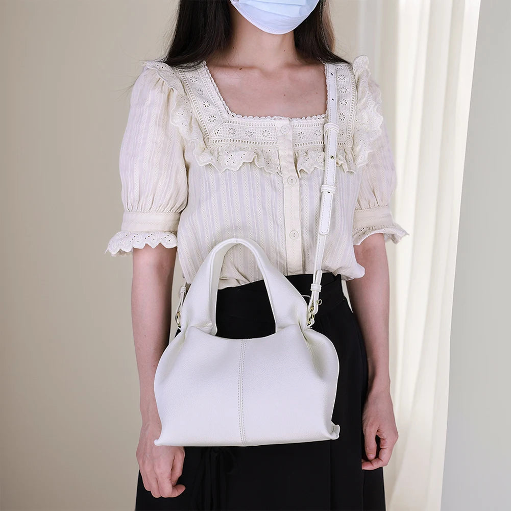 Women’s Dumpling Clutch Purse – Solid Color Retro Handbag with Removable Strap & Top Handle Crossbody Bag