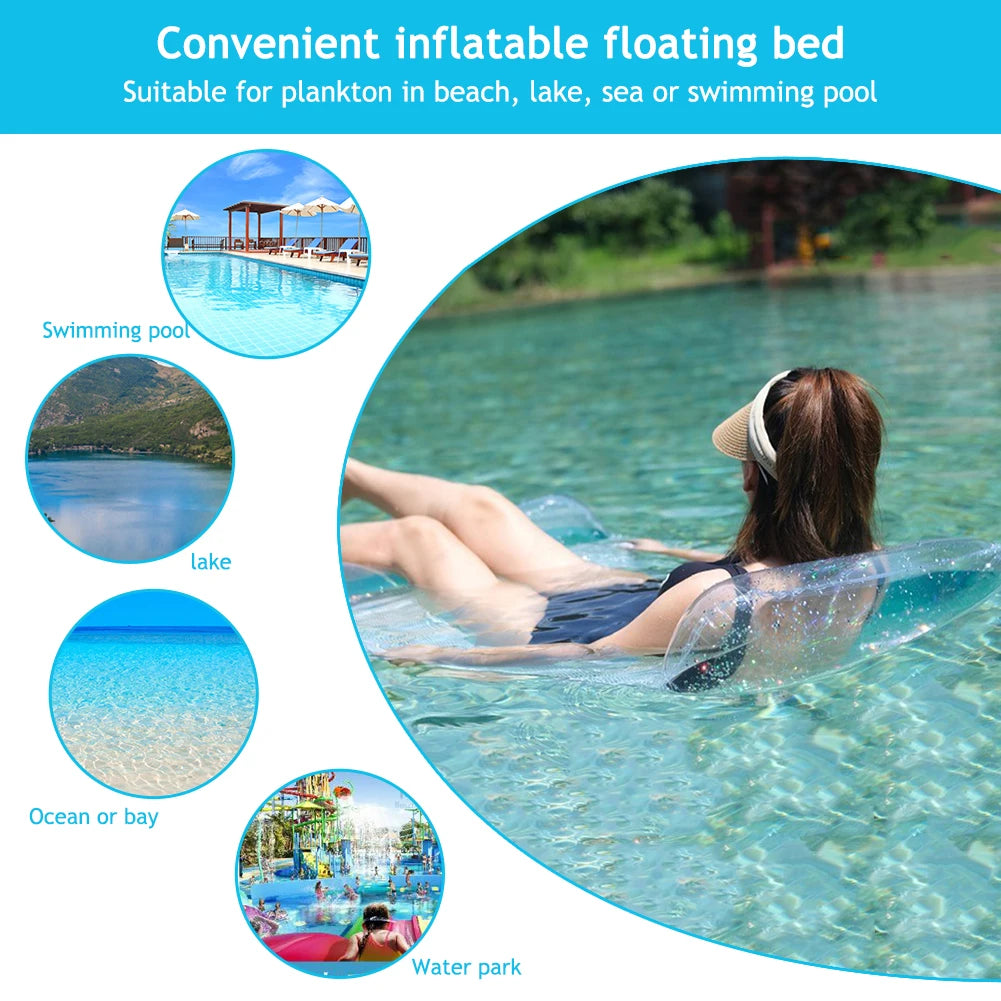 PVC Water Hammock Lounger – Foldable Inflatable Floating Swimming Mattress with Sequins for Adults & Pool Parties