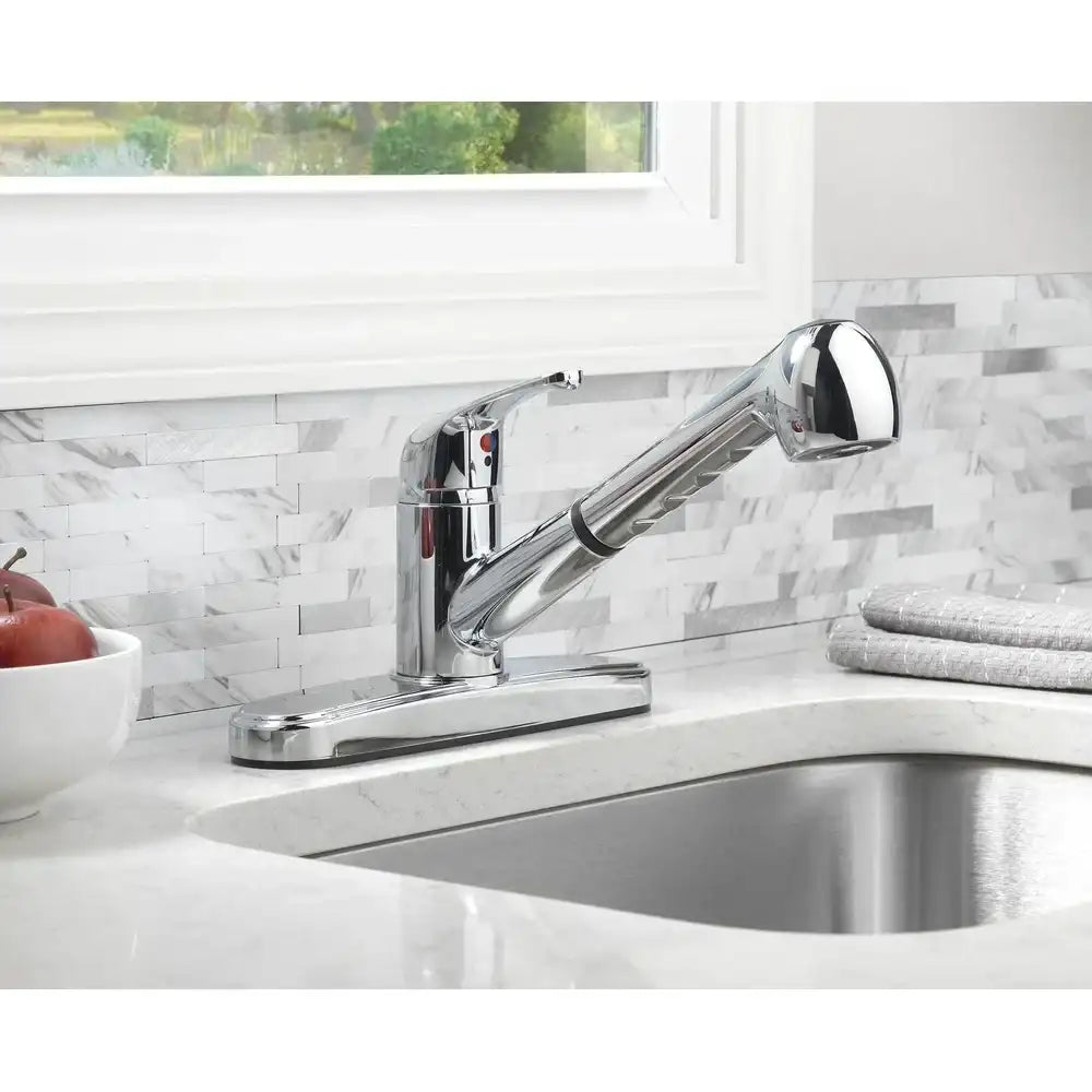 Single‑Handle Pull‑Out Kitchen Sink Faucet with Dual‑Function Sprayer – Chrome Finish, 2-Function Stream & Spray, Easy Install 🚰✨