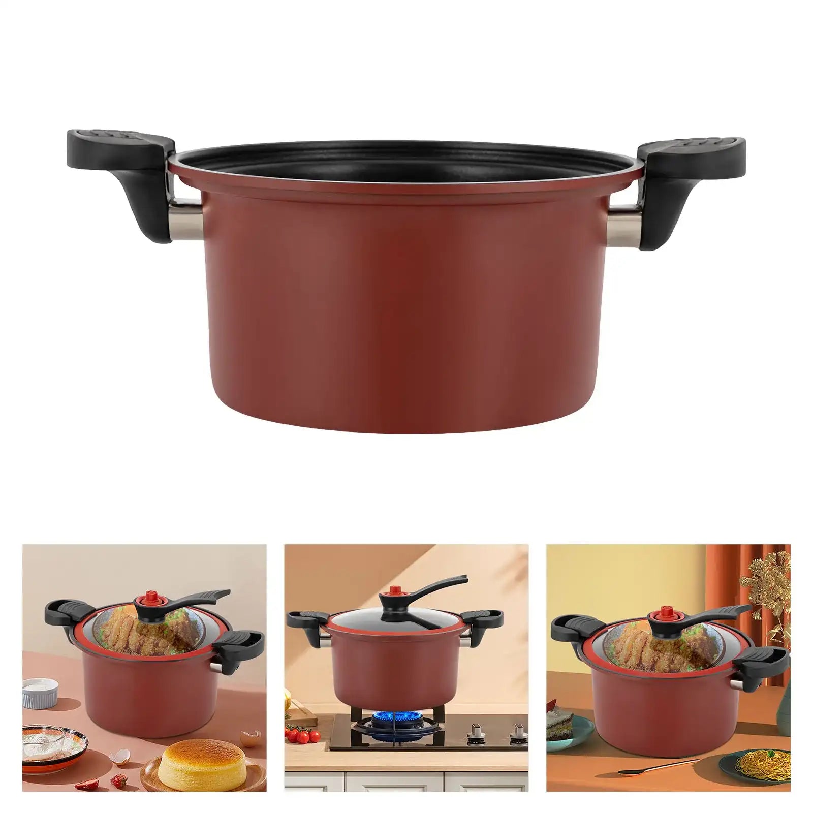 Red Stainless Steel Micro Pressure Cooker – Non-Stick Coated Pot for Quick Meals & High-Pressure Cooking