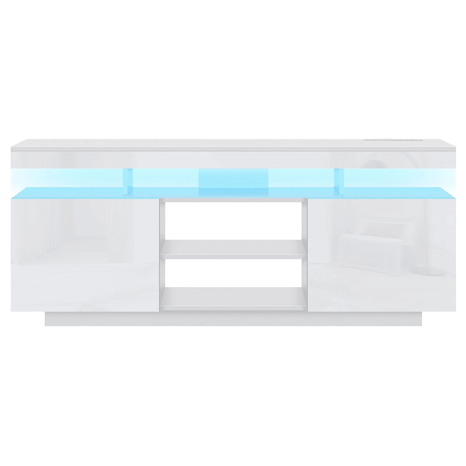 Modern LED-Light TV Stand for 55–65″ TVs – Built-in Power Outlets, Gaming & Console Storage Entertainment Center