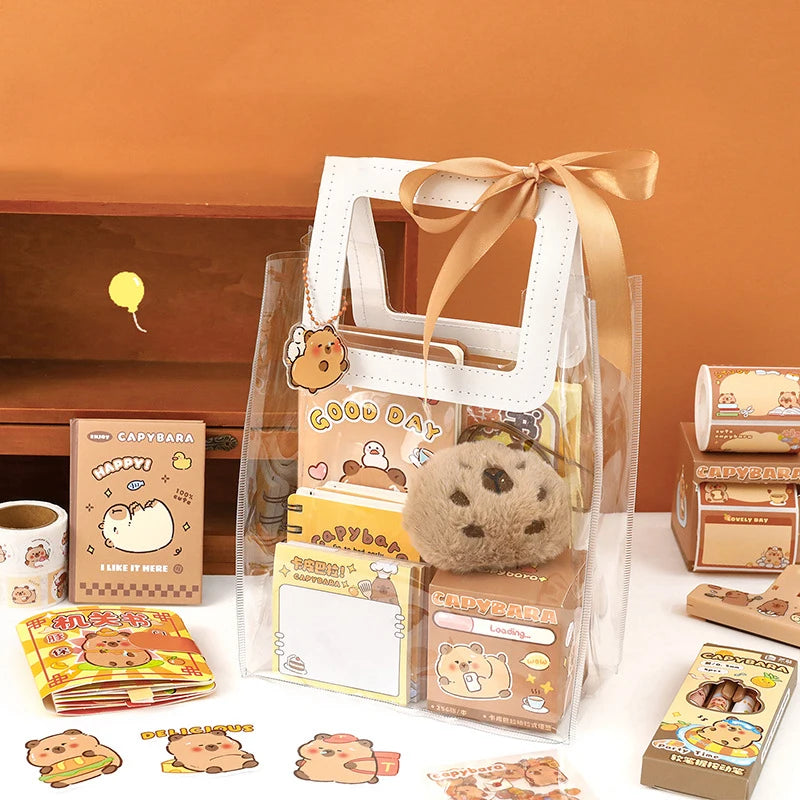 Kawaii Capybara Cartoon Stationery Set with Cute Handbag for School, Office & Gift Use