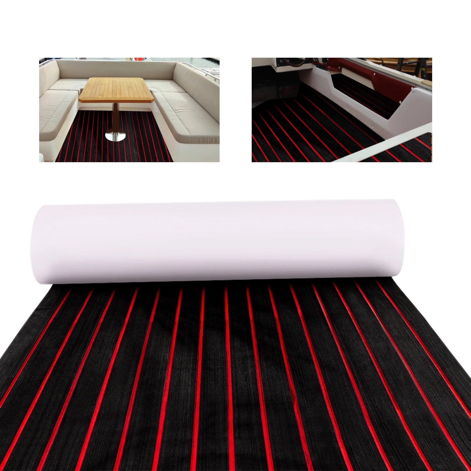 EVA Foam Faux Teak Mat – Anti-Skid Boat Deck Mat, Self-Adhesive Marine Floor Carpet 240×90cm (Black)
