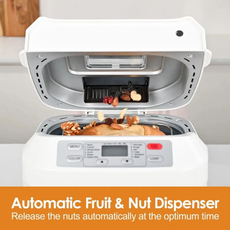 Kitchen in the Box 2LB Bread Machine – 12 Presets, Auto Fruit & Nut Dispenser, Gluten-Free Bread Maker
