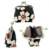 Japanese Edo Komon Coin Purse – Traditional Cherry Blossom Design Small Change Pouch (Black)
