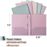Plastic Folders with Pockets & Prongs – 5-Pack Muted Pastel Colors, Letter Size (8.5" x 11") 🗂️