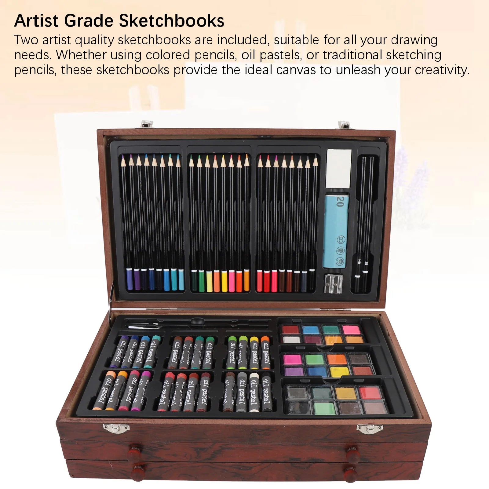 Premium Wooden Art Set — Multifunctional Sketching & Painting Kit with Foldable Storage Box (School & Creative Projects) 🎨