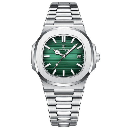 POEDAGAR Luxury Square Dial Men’s Watch – Stainless Steel, Calendar, Luminous & Waterproof Casual Wristwatch