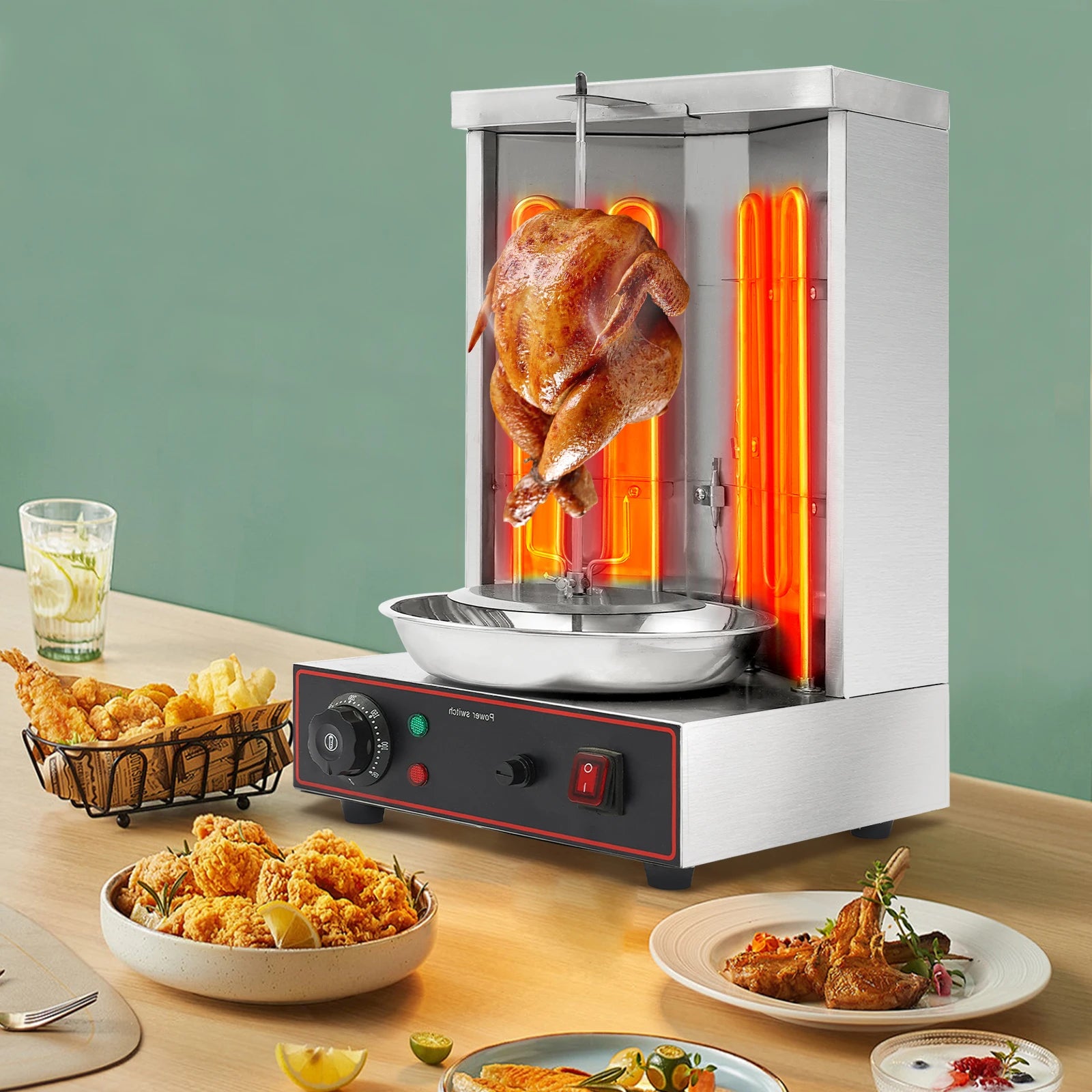 “3000W Electric Shawarma Grill Machine – Stainless Steel Rotating Vertical Kebab Maker with Dual Heating Tubes”
