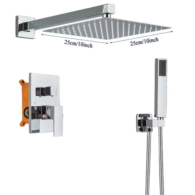 Chrome 16-Inch Rainfall Concealed Shower System Set – Wall-Mounted Mixer Tap