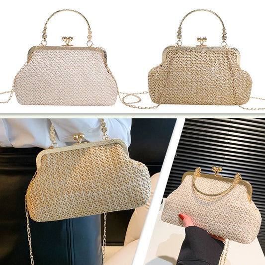 Handmade Woven Shell-Shaped Underarm Bag with Chain Strap – Elegant Casual Women’s Handbag for Travel & Street Style